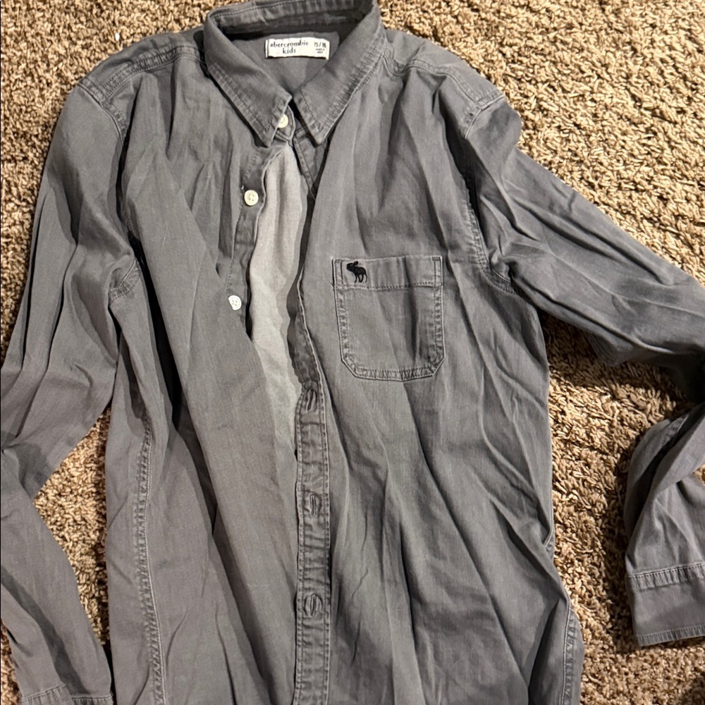 Abercrombie & Fitch Men's Charcoal Button-Down Shirt